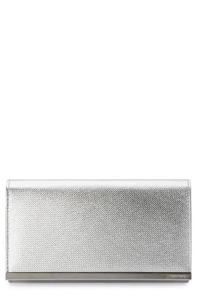 Olga Berg Maddie Metallic Embossed Foldover Clutch In Silver