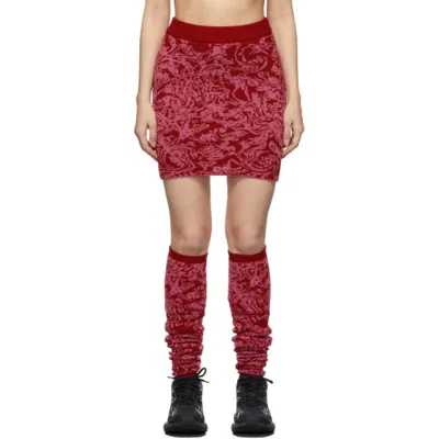 Serapis Red & Pink Jacquard Knitted Skirt In Magenta Swirl