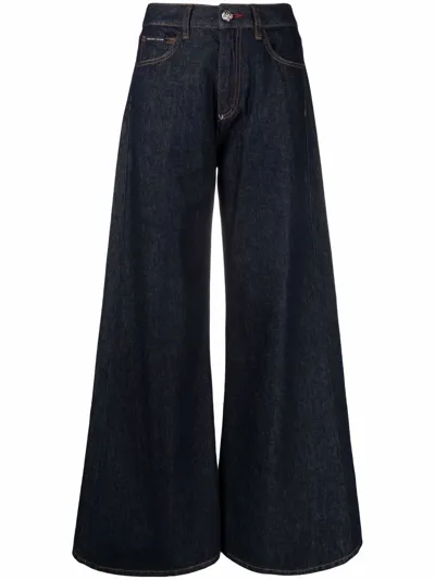 Philipp Plein Logo-patch Wide-leg Jeans In Blau