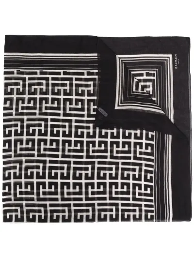 Balmain Monogram Pattern Scarf In Schwarz