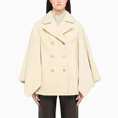 Loewe Double-breasted Peacoat In Curly Merino Sheepskin In White