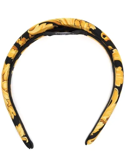 Versace Barocco-print Silk Headband In Gold