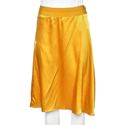 Pre-owned Etro Yellow Silk Satin And Pleated Crepe Trim Skirt S