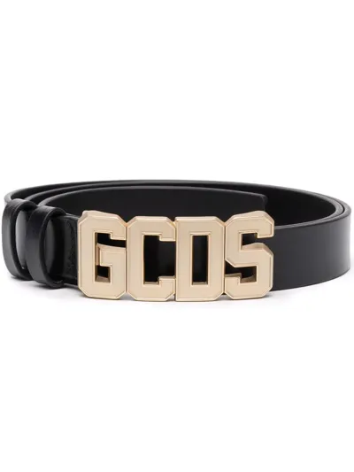 Gcds Logo-buckle Leather Belt In Black