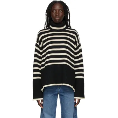 Totême Signature Striped Turtleneck Sweater In Black Stripe