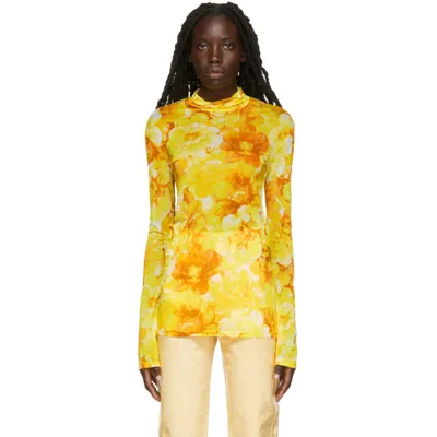 Kwaidan Editions Yellow Floral Print Roll Neck Top