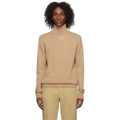 We11 Done Beige Cashmere Embossed Logo Turtleneck