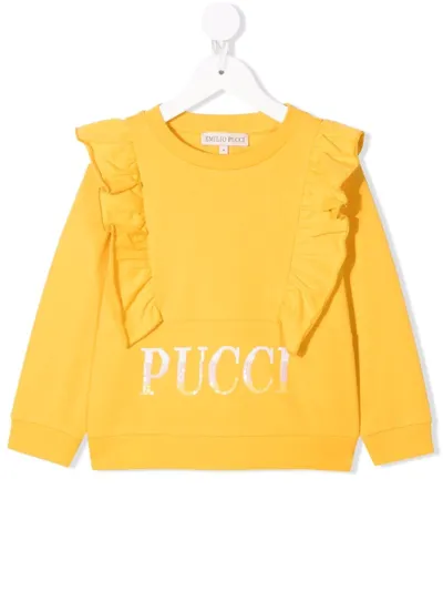 Emilio Pucci Junior Kids' Ruffled Logo-print Sweatshirt In Yellow