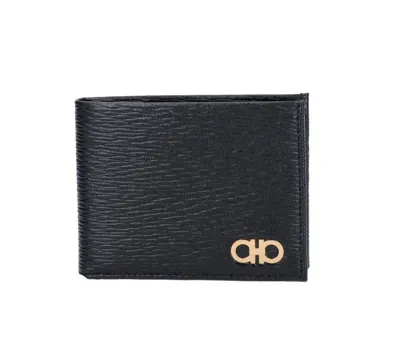 Ferragamo Salvatore  Gancini Plaque Bifold Wallet In Black