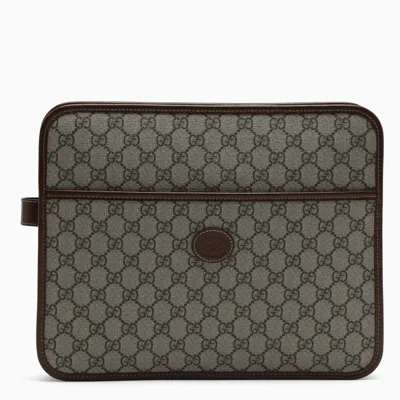 Gucci Fabric And Leather Gg Document Holder Pouch In Beige