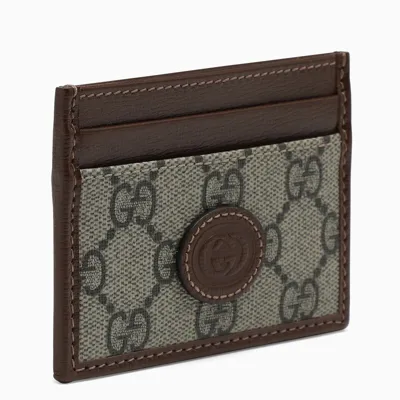 Gucci Fabric And Leather Gg Redit Card Holder In Beige