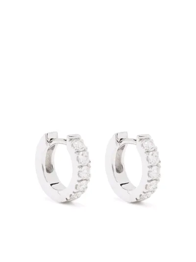 Leo Pizzo 18kt White Gold Small Hoop Diamond Earrings In Silber