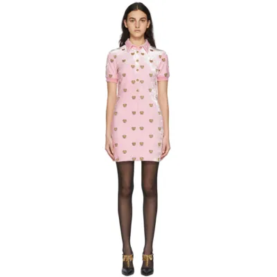 Moschino Pink Velour All Over Teddy Short Dress In Confetti Pink