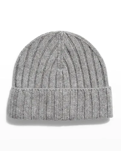 Neiman Marcus Men's Cashmere Beanie Hat In Gray