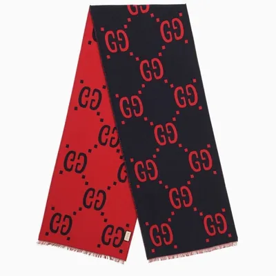 Gucci Blue/red Gg Jacquard Scarf