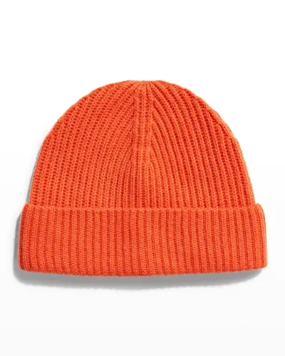 Neiman Marcus Men's Cashmere Beanie Hat In Orange