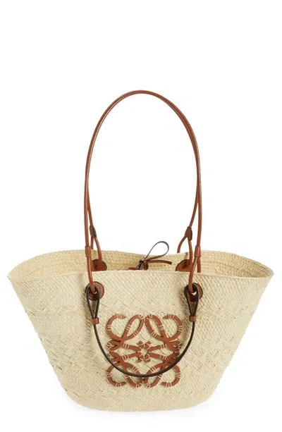 Loewe + Paula's Ibiza Anagram Medium Leather-trimmed Woven Raffia Tote In Natural Iraca Palm