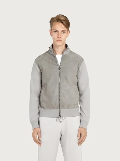 Ferragamo Salvatore  Herren Strickblouson Mit Leder In Grau