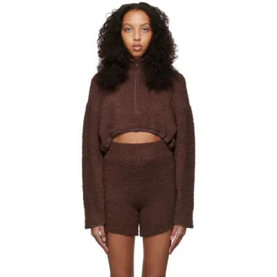 Skims Brown Cozy Knit Cropped Sweatshirt In Garnet