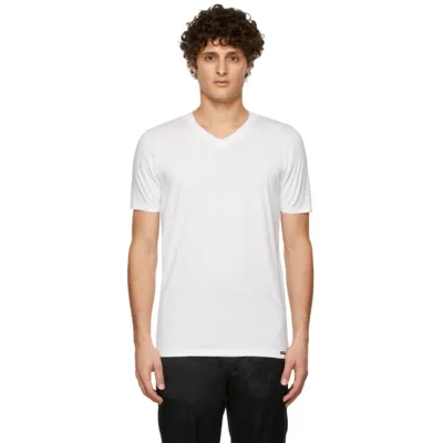 Tom Ford Marl Cotton Jersey V Neck T-shirt In White