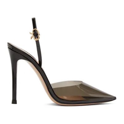 Gianvito Rossi Black Ribbon D'orsay Plexi 105 Heels In Fume+black