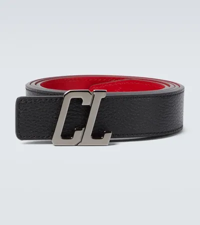 Christian Louboutin Mens Happy Rui Cl Logo 40 Leather Belt Black/gun Metal In Black/loubi/gun M