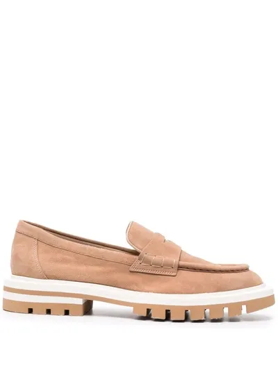 Santoni Suede Platform Loafers In Beige