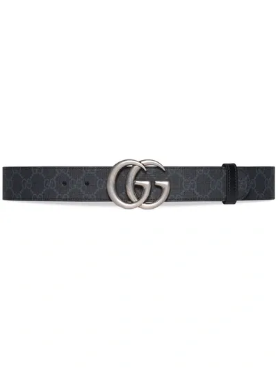 Gucci Gg Marmont Reversible Thin Belt In Black