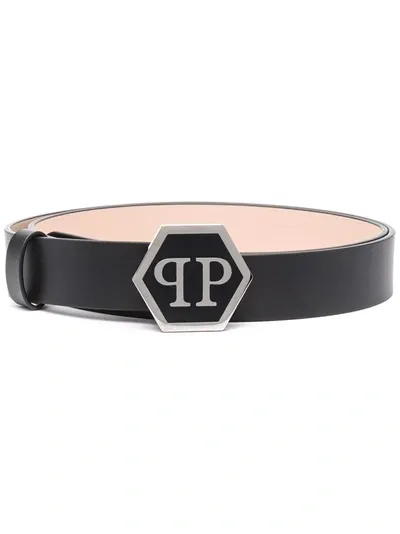 Philipp Plein Hexagon Leather Belt In Schwarz