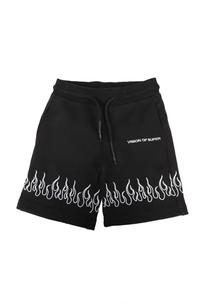 Vision Of Super Teen Flame Embroidered Track Shorts In Black