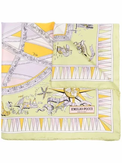 Emilio Pucci Esperidi Astrolabio-print Silk Scarf In Grün