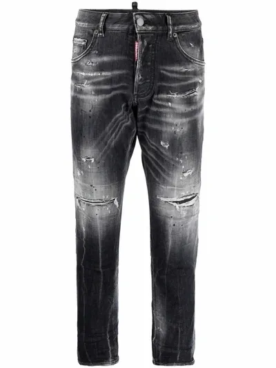 Dsquared2 Paint Splattered Cropped Jeans In Black