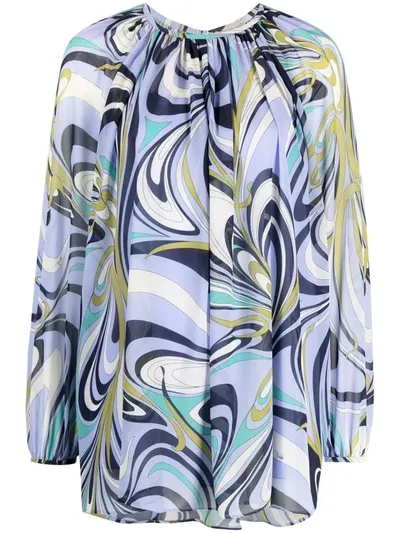 Emilio Pucci Onde-print Georgette Blouse In Blue