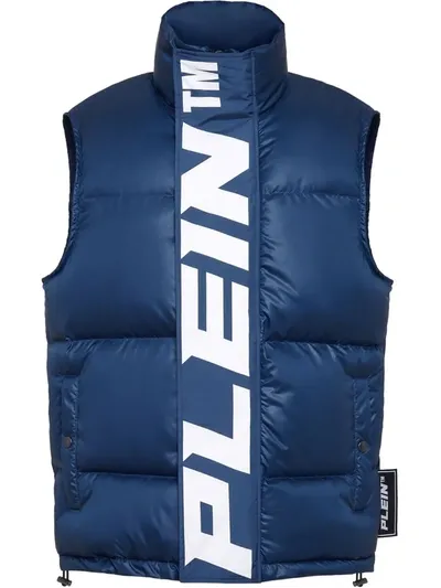 Philipp Plein Padded High-neck Logo Gilet In Blue