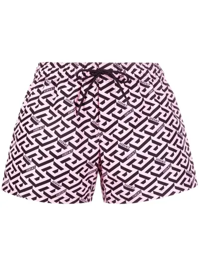 Versace La Greca Print Drawstring Shorts In Pink