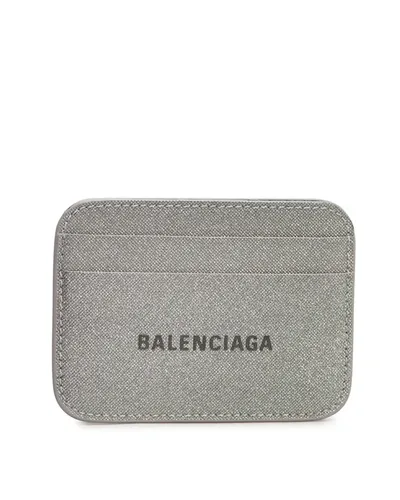 Balenciaga Metallic Logo Faux-leather Card Holder In Gray