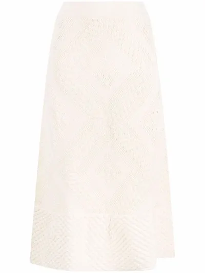 Jil Sander White Open-knit Patterned Midi Skirt