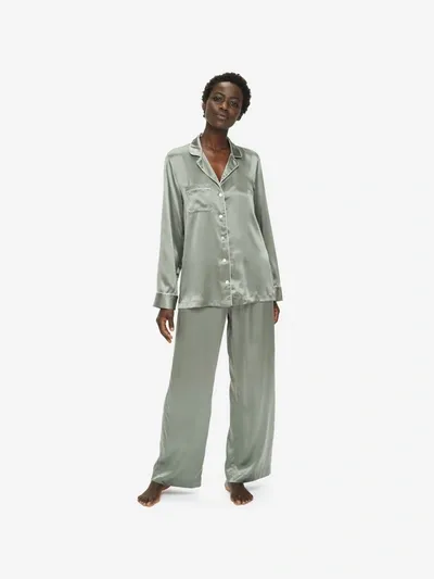 Derek Rose Women's Pyjamas Bailey Silk Satin Sage In Green