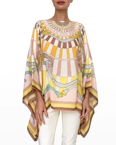 Rani Arabella Printed Cashmere-blend Scarf Poncho In Melon