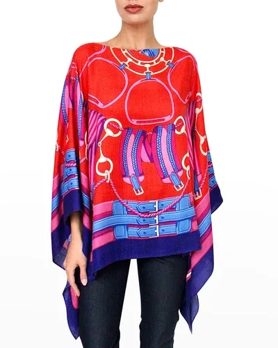 Rani Arabella Printed Cashmere-blend Scarf Poncho In Twilight Blue