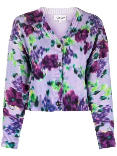 Kenzo Purple Blurred Flowers Cardigan