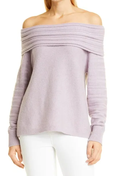 Naadam Off-the-shoulder Mélange Wool And Cashmere-blend Sweater In Purple