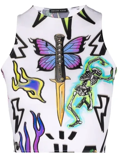 Philipp Plein Monogram Tattoo Crop Top In Multi