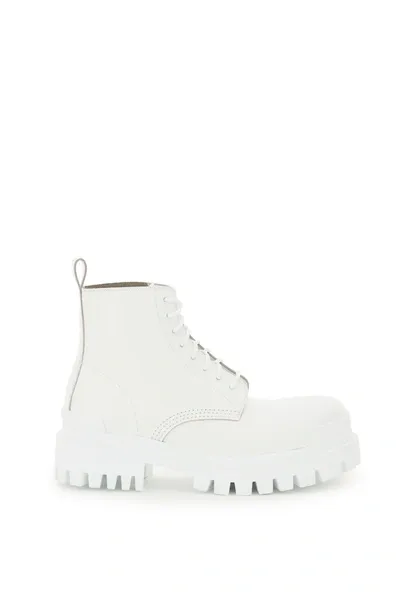 Balenciaga Men's Strike Lace-up Combat Boots In White