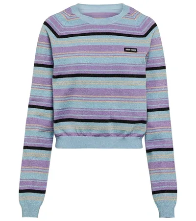 Miu Miu Striped Cropped Sweater In Multi