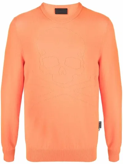 Philipp Plein Fine-knit Skull-motif Jumper In Orange