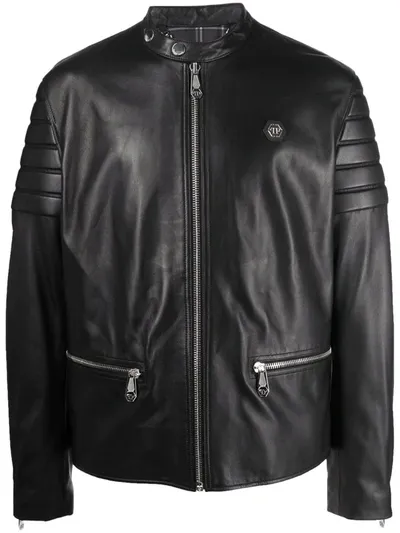 Philipp Plein Doberman-print Moto Jacket In Black