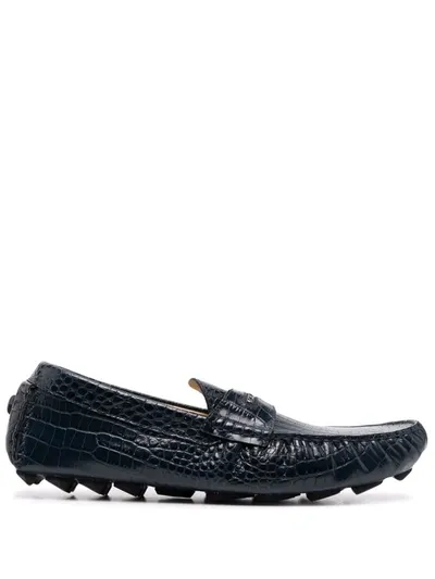 Philipp Plein Lug Sole Leather Moccasin In Blau