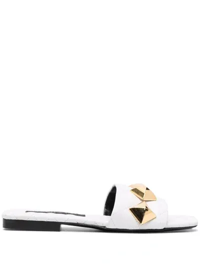 Philipp Plein Flat Studded Matelassè Sandals In White