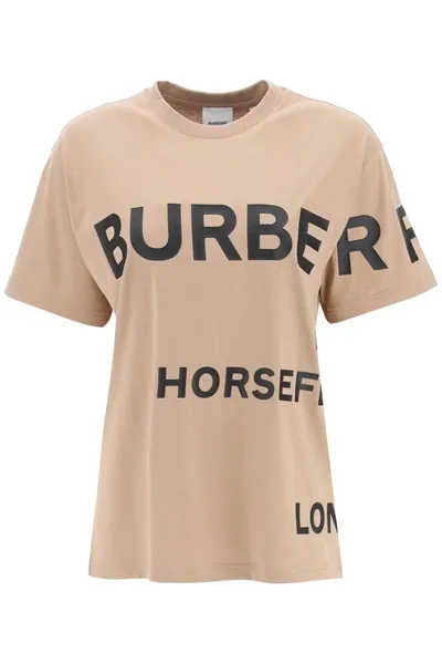 Burberry Horseferry-print Camel T-shirt In Brown,black